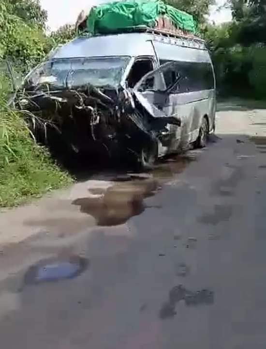The People's Defense Force (PDF) in Sagaing Region's Kale has warned against traveling in Kale and Gangaw due to clashes with junta troops. A passenger van was struck during a clash in the area Saturday, but no one was hurt. (Photo: The damaged van)
